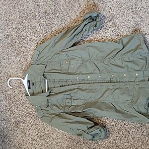 Olive green express button up, size small